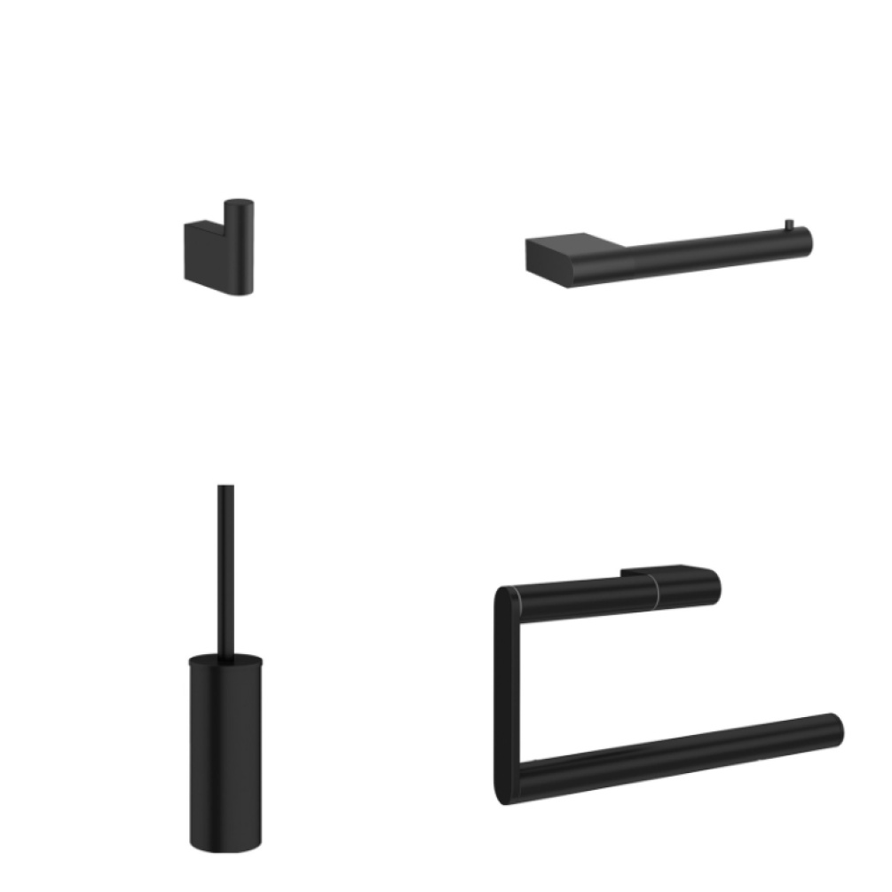 Product Cut out image of the Crosswater MPRO Matt Black 4 Piece Bathroom Accessory Pack